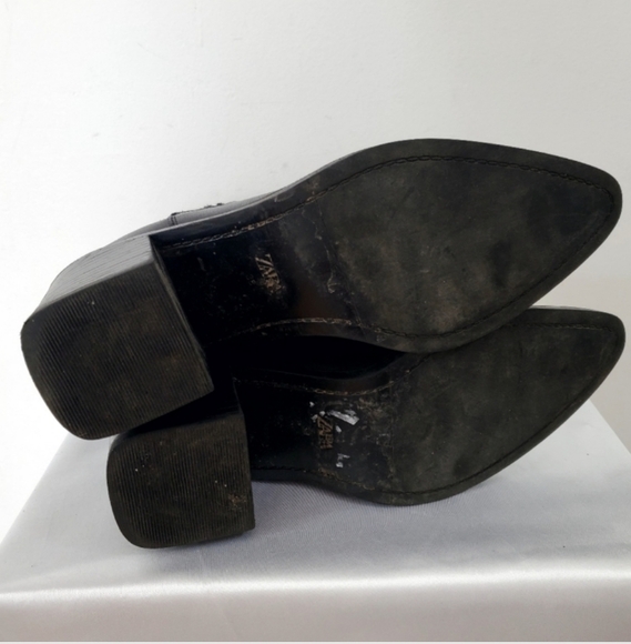 Zara Geometric Heel Pointed Ankle Boot Black - Picture 12 of 15